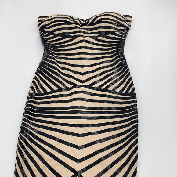 Gold Label Wow Couture Womens Tan Black Strapless Bodycon Dress Size M - Picture 6 of 11